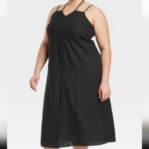 Universal Thread BLACK Linen Blend Lined Tie Strap SUMMER Dress XXL NWT